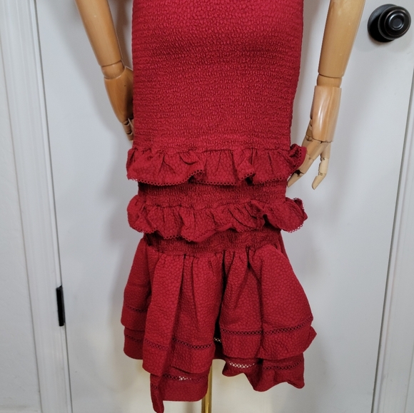 Rachel Parcell Red Smocked Midi Dress Size Small Holiday Christmas Party Dress - Picture 7 of 10